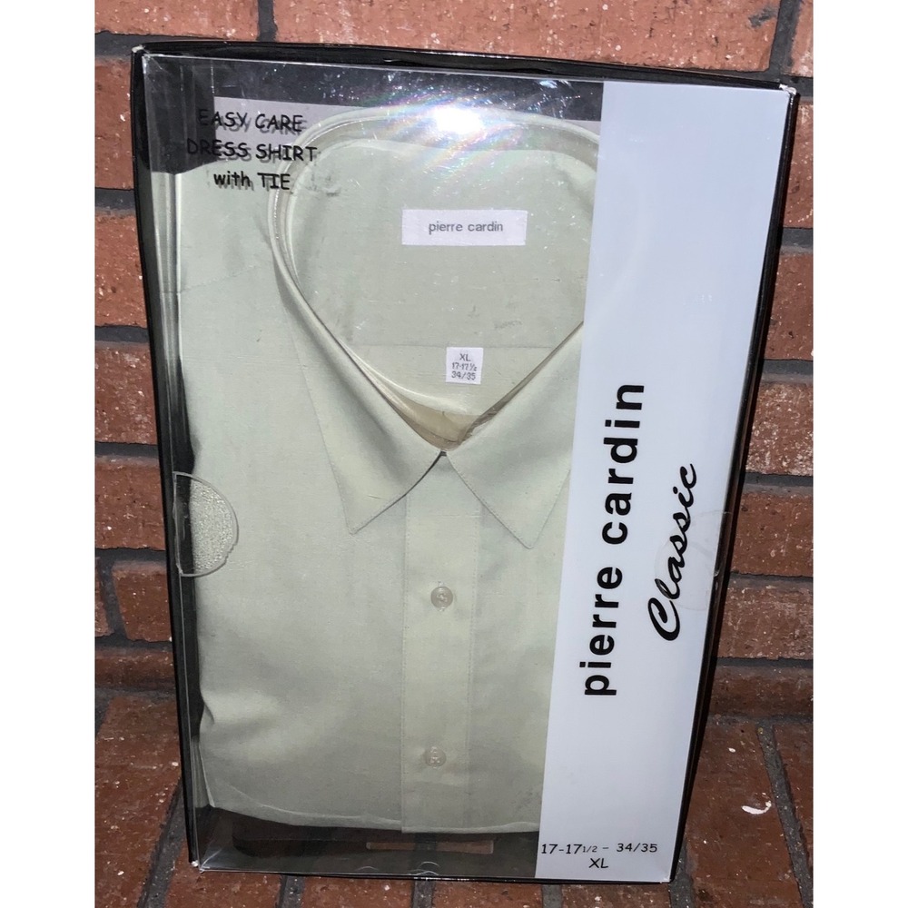 Pierre Cardin Mens Classic Fit Dress Shirt with Tie Sage Green XL 17-17.5 34/35